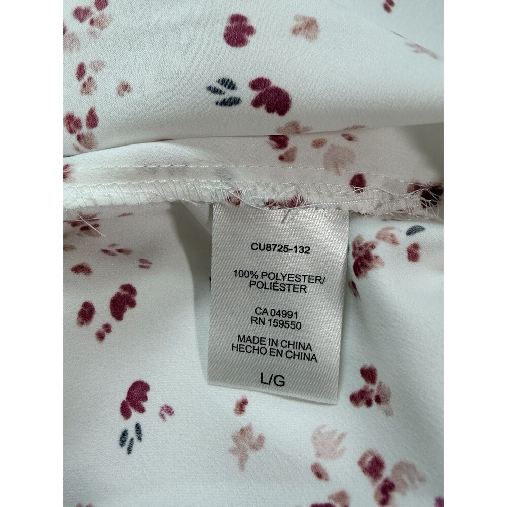 Hilary Radley Women's L White Ditsy Floral Ruffle Sleeve V-Neck Blouse - Picture 6 of 8